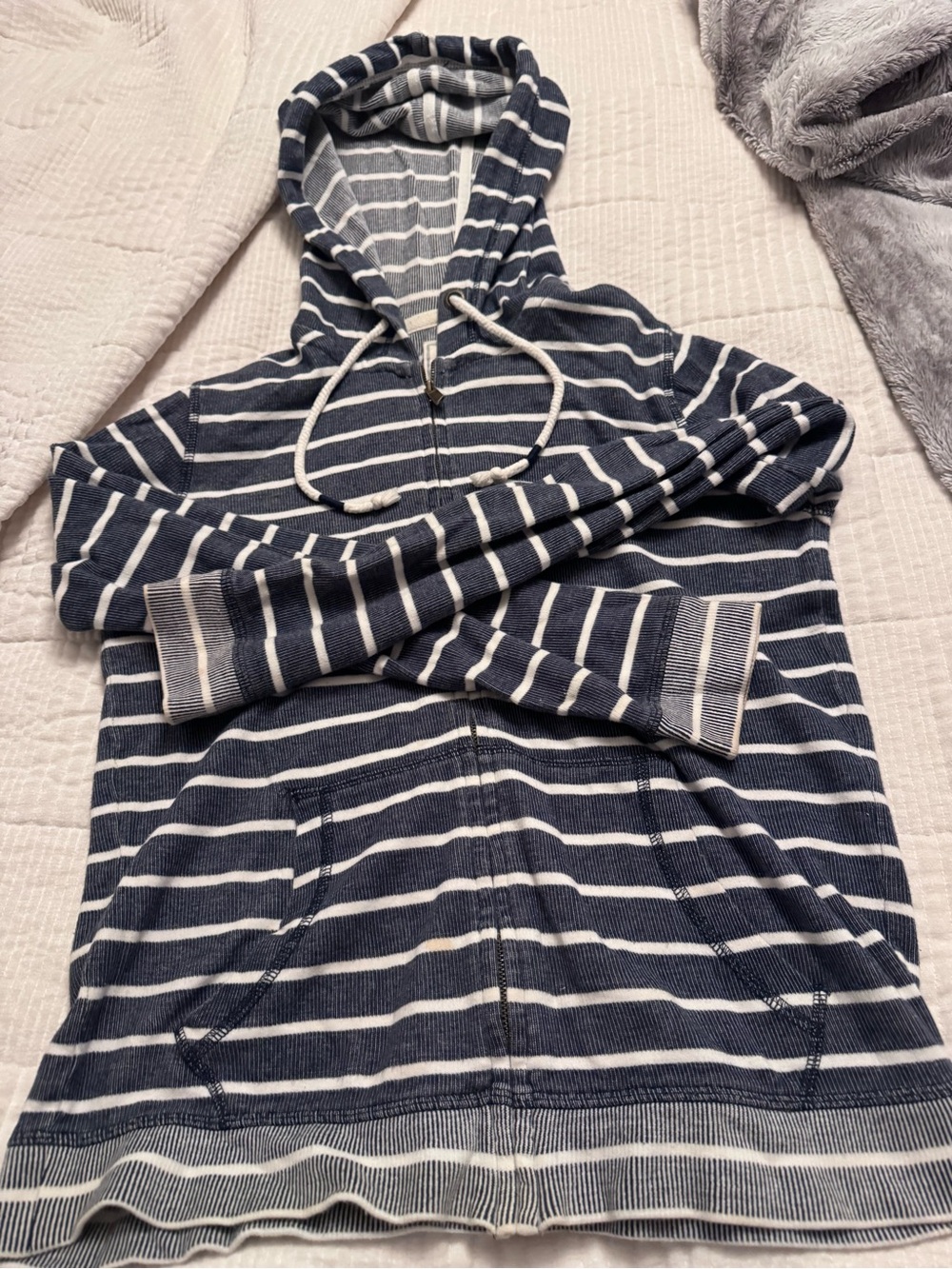 Fat Face Navy and White Striped Zip Hoodie